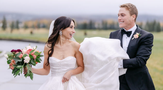 bride-groom-first-look-grand-exit-dress-tuxedo-happy